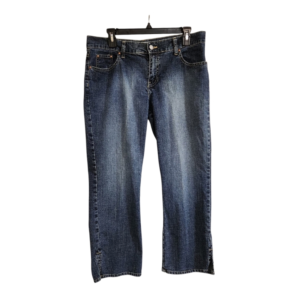 Old Navy Womens Sz 10 Blue Jeans Mid Rise Stretch Cropped Split Hem